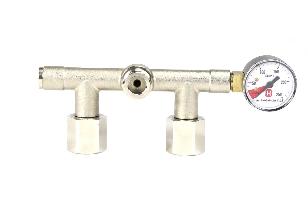 Hiwi Hochdruck CO2 Wand Verteiler für Soda Wassersprudelflaschen 2-ltg mit Manometer